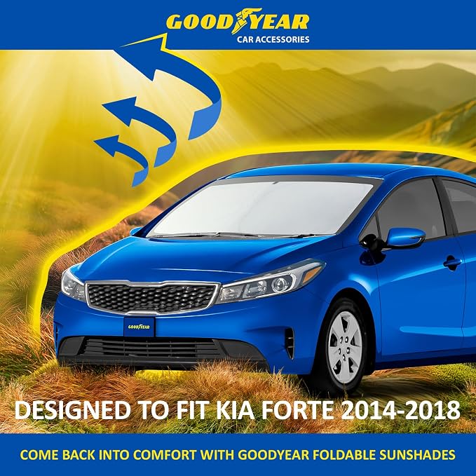 Goodyear Foldable Windshield Sunshade for Kia Forte 2014-2018, Car Accessories, Sunshade Cover, Sun Shade Car Windshield, Window Sun Blocker - GY008275
