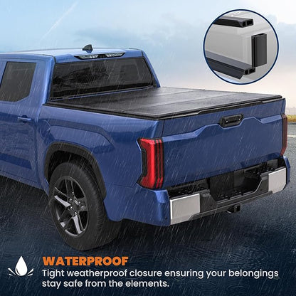 KUIPERAUTO Fiberglass Tri Hard Tonneau Cover Compatible for 2000-2006 Toyota Tundra Fleetside Truck Bed Cover - 6.5 FT Bed On Top