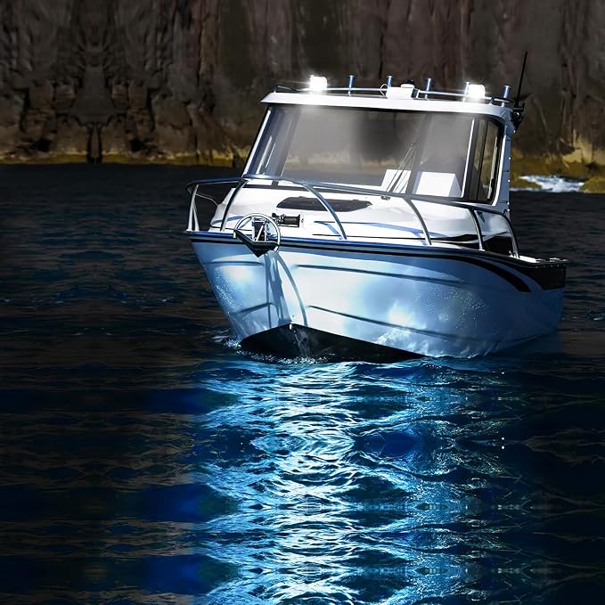 Nilight Marine LED Light Pods Navigation Lights 2PCS 4 Inch White Spot Flood Combo Ponton Boat Deck Dock Lighting for Night Fishing T-top Stern Yacht Port Sailboat Trucks Tractors