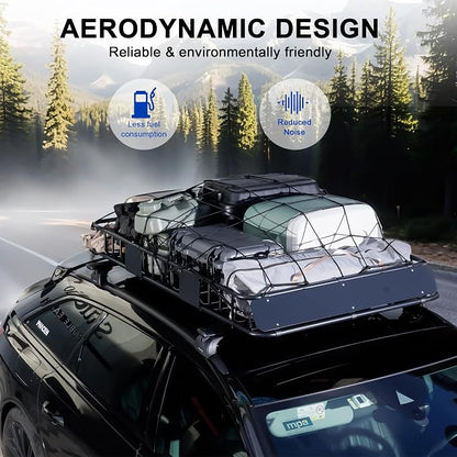 64"x39" Universal Roof Rack Basket with Net, Strap, Wind Fariring, Heavy-Duty Roof Rack Cargo Carrier up to 250 lbs, Weather-Resistant for SUV/Truck/Jeep/Camping/Travel