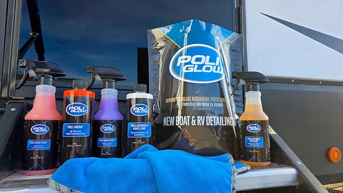 Poli Glow® 16 oz Vehicle Detailing Kit – All-in-One Cleaner & Protectant Set for Cars, Boats & RVs – Includes Interior, Exterior, Leather & Ceramic Detailers + Microfiber Towels – 7-Piece Kit