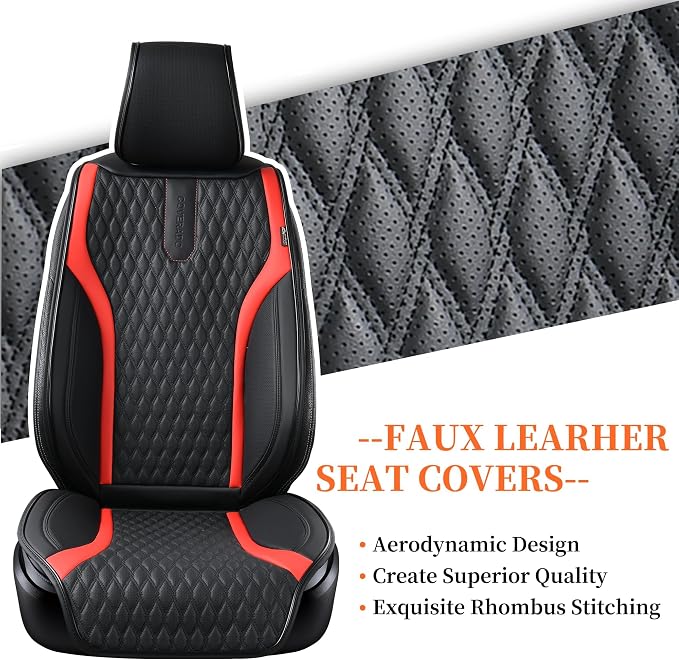 Coverado Front Seat Covers, 2PCs Seat Covers for Cars, Car Seat Cushion Waterproof Leather Car Seat Protector, Driver Seat Cover Universal Fit for Most Sedans SUV Truck Black&Red