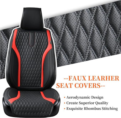 Coverado Front Seat Covers, 2PCs Seat Covers for Cars, Car Seat Cushion Waterproof Leather Car Seat Protector, Driver Seat Cover Universal Fit for Most Sedans SUV Truck Black&Red