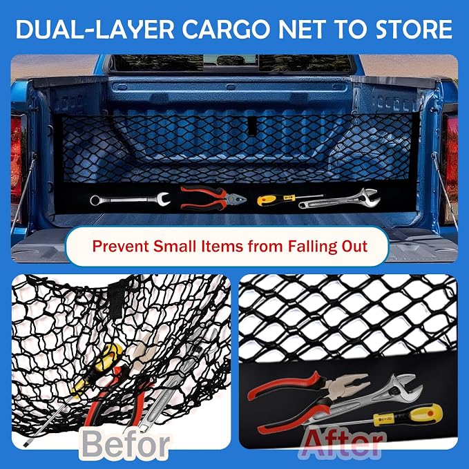 Truck Bed Cargo Net for 2013-2026 Chevy Silverado&GMC Sierra 1500/2500HD/3500HD Accessories, Envelope Style Trunk Mesh Cargo Net, Heavy Duty&Double-Layer Nylon Storage Rear Netting Holder Organizer