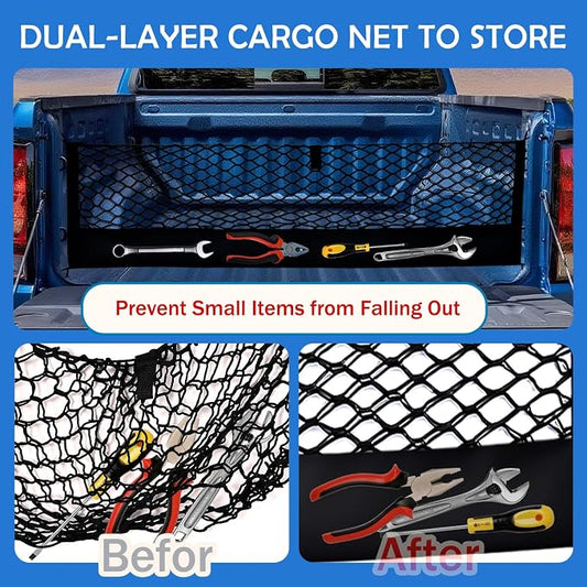 Truck Bed Cargo Net for 2013-2026 Chevy Silverado&GMC Sierra 1500/2500HD/3500HD Accessories, Envelope Style Trunk Mesh Cargo Net, Heavy Duty&Double-Layer Nylon Storage Rear Netting Holder Organizer