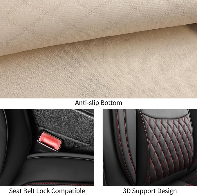 Front Car Seat Covers Set of 2,Universal Precision Fit 3D Contoured Automotive Nappa Leather Seat Covers for SUV Truck Sedan,Anti-Slip Seat Cover with Lumbar Support Style2 Black Red Line