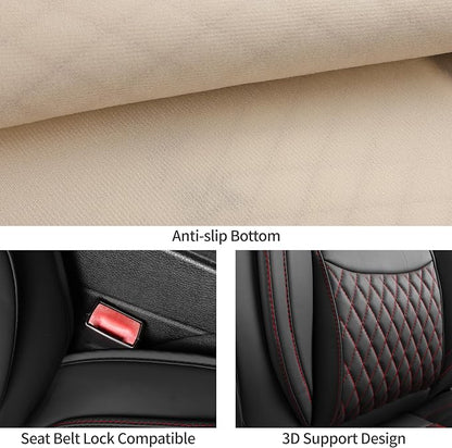 Front Car Seat Covers Set of 2,Universal Precision Fit 3D Contoured Automotive Nappa Leather Seat Covers for SUV Truck Sedan,Anti-Slip Seat Cover with Lumbar Support Style2 Black Red Line