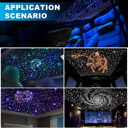 4 Colors 32W Twinkle Car Starlight Headliner Kit 700pcs*0.03in*13.1ft with APP&RF Remote, RGBW Fiber Optic Ceiling Star Lights, 4 Port Engine Sound Activated Star Roof Lights for Car Home Theater