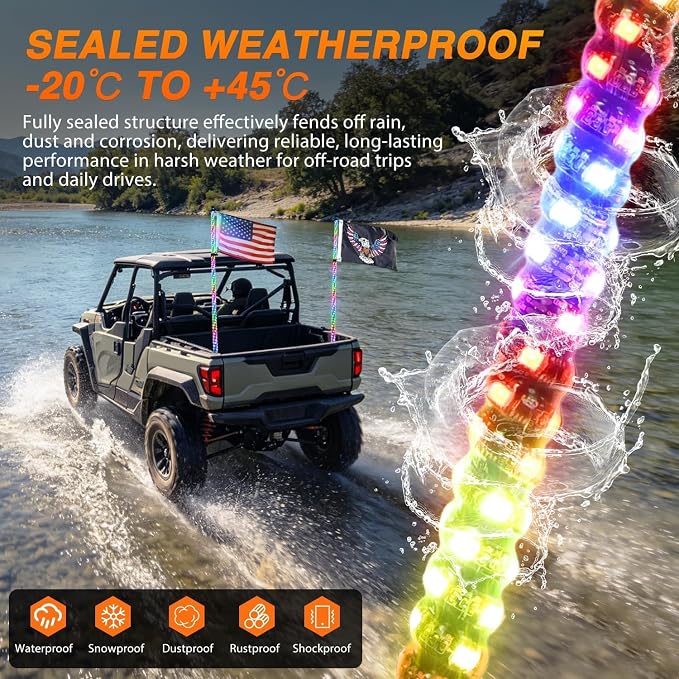Nilight LED Whip Light 2PC 5FT Spiral RGB Antenna Whips with Spring Base, App/Remote Control DIY Chasing Patterns Brake & Reverse Turn Signal Lights for Side by Side ATV UTV RZR Can-Am Buggy Jeep