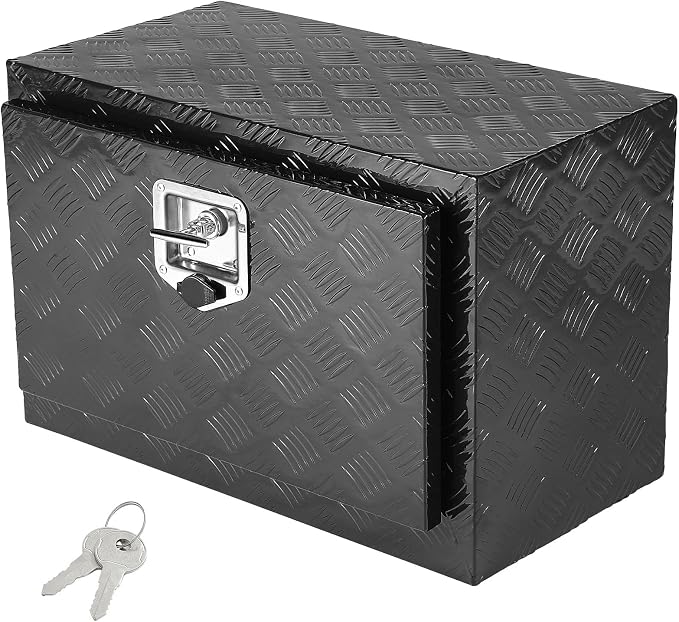 VEVOR Underbody Truck Box, 24" x 12" x 14" Pickup Storage Box, Heavy Duty Aluminum Diamond Plate Tool Box with Lock and Keys, Waterproof Trailer Storage Box with T-Handle Latch for Truck, Van, Trailer