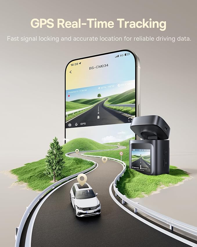 Baseus VD1 Pro Solar Dash Cam Front and Rear, 4K+1080P Dash Camera for Cars, Battery Powered Parking Mode, Starvis Night Vision, 32 GB Card Included, 5GHz WiFi, GPS, Wide Angle,Voice Control