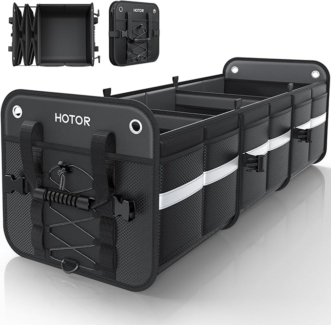 HOTOR Trunk Organizer for SUV – Car Storage Box with Reflective Strips, Collapsible Car Organizer with Large Capacity, Essential Car Accessories for Truck, Van & Sedan, Black, 35.0" x 14.4" x 11.0"