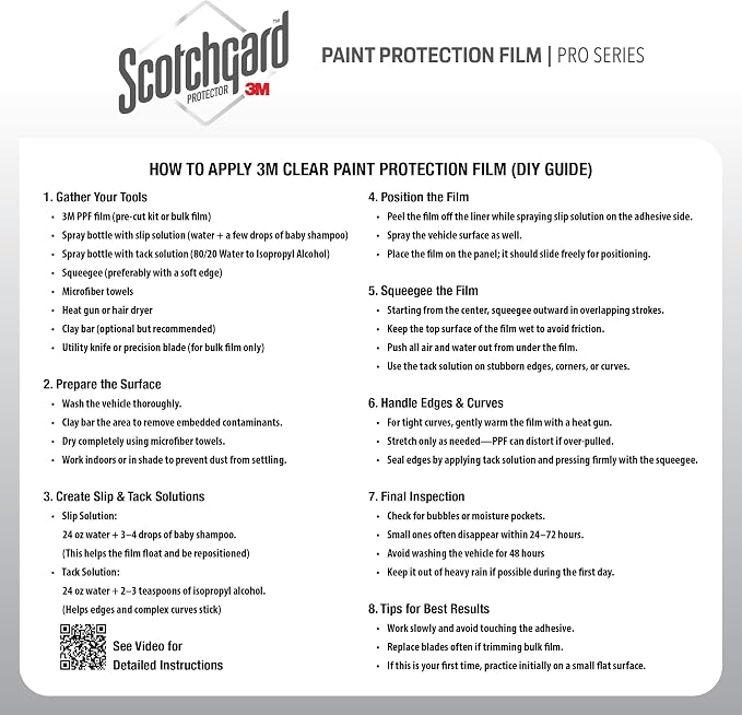 3M Clear Paint Protection Film, 8 mil PPF Vinyl Wrap with Self-Healing Technology, UV Protection, Non-Yellowing, Scratch Resistant, Glossy Finish (12 x 24in)