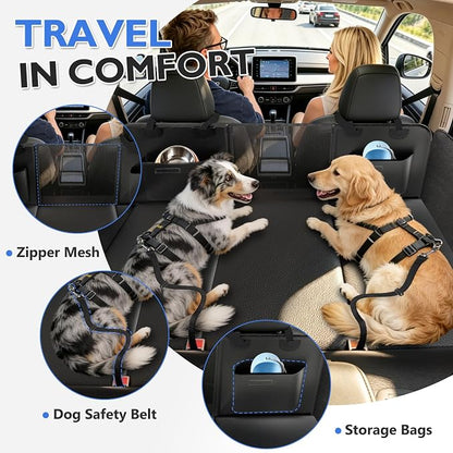 Back Seat Extender for Dogs - Hard Bottom Dog Car Seat Cover for Back Seat, Waterproof Backseat Pet Travel Cover, Anti Scratch Dog Hammock for Car SUV Sedan, Black