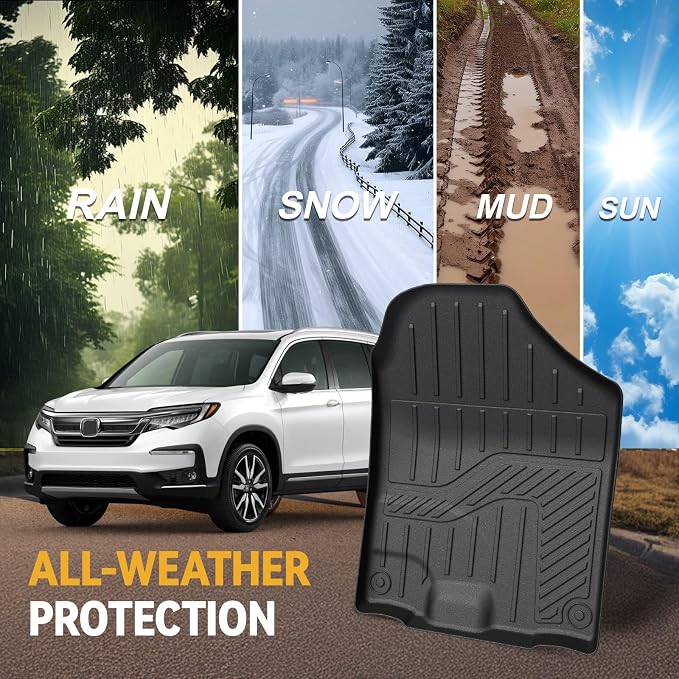 Floor Mats for Honda Pilot 2022-2016, All Weather Floor Mats Trunk Cargo Liner with Backrest Protectors and Door Sill Guards Accessories, Full Coverage Set for 8 Seats (Not Fit Elite Model)