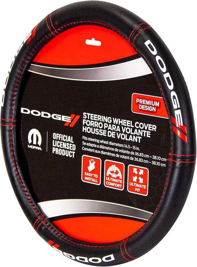 Plasticolor 006694R01 Dodge // Deluxe High Contrast Stitching Steering Wheel Cover