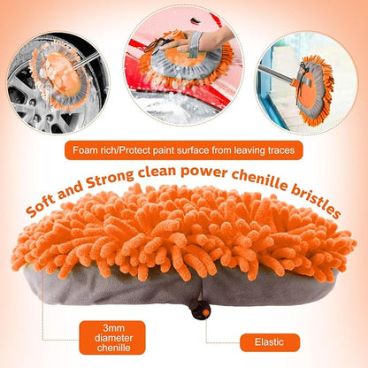 Layhit 5 Pcs Car Wash Mitt Set, Brush Not Included, Microfiber Mitt Cleaning Car Truck Washing Tools Kit RV Pickup Chenille Scratch Replacement (Orange)