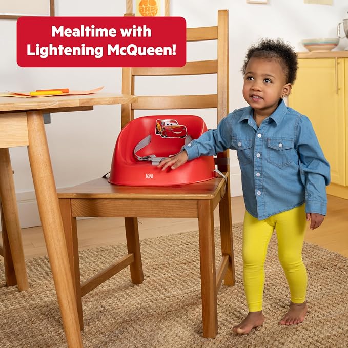 Bright Starts Disney Cars My Spot Easy-Clean Baby Booster Feeding Chair, 3-Point Harness, Washable Removable Straps, Red