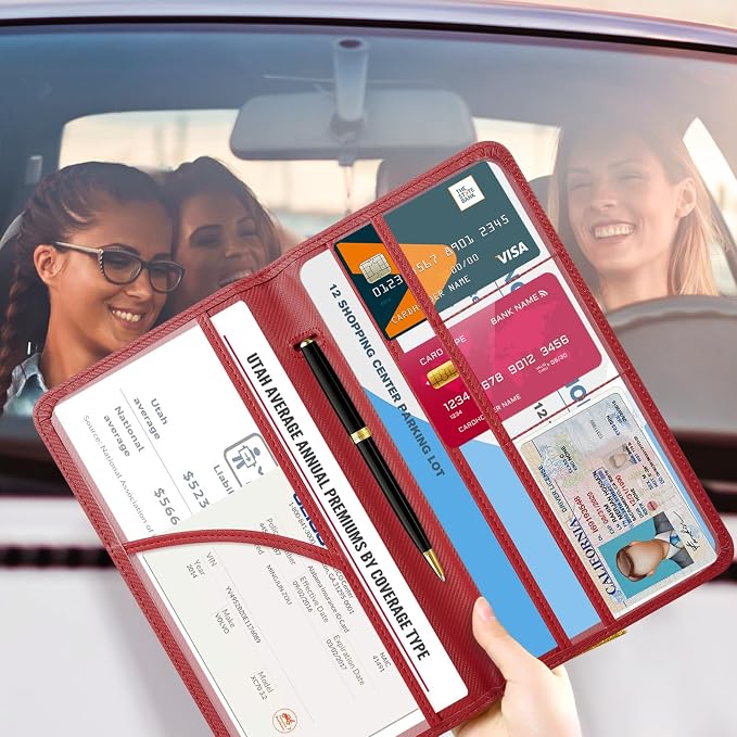 CoBak Car Registration and Insurance Holder - Vehicle Glove Box Car Organizer,Auto Truck Comparment Accessories Case with Magnetic Closure for Driver License,Cards, Carbon Red