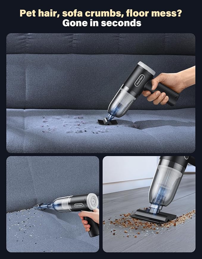 Car Vacuum Portable Cordless, 9000Pa Handheld Vacuum Mini Vacuum Cleaner High Power with Best Suction, 4 in 1 Air Duster Portable Vacuum for Car Keyboard Home Pet Hair with Multi-Nozzles