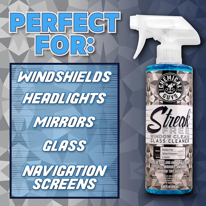 Chemical Guys CLD300 Streak Free Glass & Window Cleaner (Works on Glass, Windows, Mirrors, Navigation Screens & More; Car, Truck, SUV and Home Use), Ammonia Free & Safe on Tinted Windows, 128 fl oz