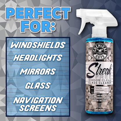 Chemical Guys CLD300 Streak Free Glass & Window Cleaner (Works on Glass, Windows, Mirrors, Navigation Screens & More; Car, Truck, SUV and Home Use), Ammonia Free & Safe on Tinted Windows, 128 fl oz
