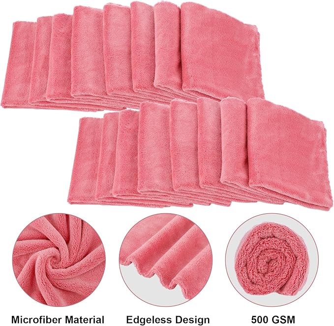 Shimeyao 30 Pcs 16 x 16 Inch Edgeless Microfiber Plush Towels for Cars Detailing Drying Wash Polishing Absorbent Cleaning Cloths, 500 GSM(Vivid Red)