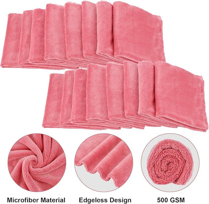 Shimeyao 30 Pcs 16 x 16 Inch Edgeless Microfiber Plush Towels for Cars Detailing Drying Wash Polishing Absorbent Cleaning Cloths, 500 GSM(Vivid Red)
