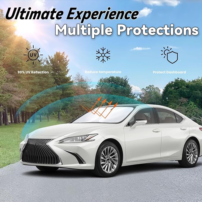 Windshield Sun Shade for Lexus ES 2019-2025 ES250 ES300h ES350, Car Front Window Sunshade with 240T Sun Visor Protector Blocks UV Rays Heat Sun Shield Accessories