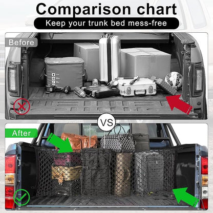 Amiss 2 Packs Cargo Net Stretchable, Adjustable Trunk Storage Net with Hook, Accessories for Pickup Bed Divider Organizer and Storage, Compatible with Chevy Silverado Ford F150 GMC (50"x 18")