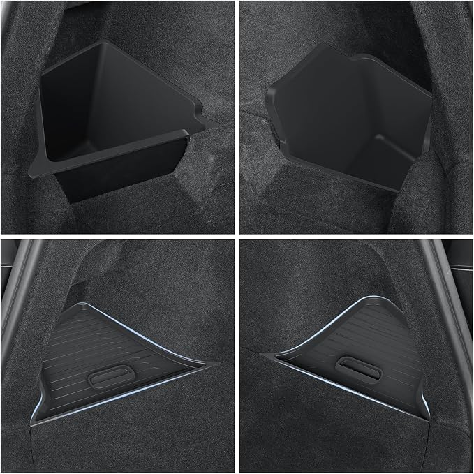 LUCKEASY Rear Trunk Storage Bins for Tesla Model Y Juniper 2025 2026 | Model Y Standard & Premium & Performance, Trunk Side Storage Box with Lids, Rear Cargo Garbage Bins, TPE, Accessories, Black