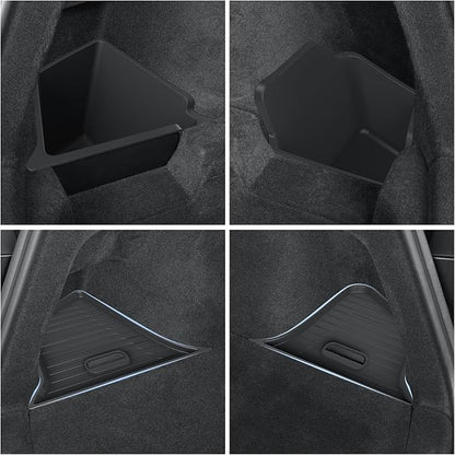 LUCKEASY Rear Trunk Storage Bins for Tesla Model Y Juniper 2025 2026 | Model Y Standard & Premium & Performance, Trunk Side Storage Box with Lids, Rear Cargo Garbage Bins, TPE, Accessories, Black