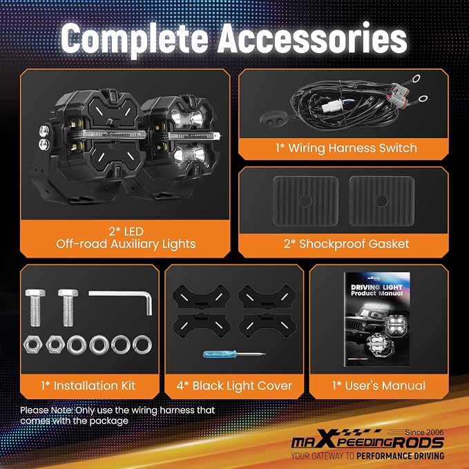 maXpeedingrods 3.5 Inch LED Off Road Lights 160W 19200LM, Auxiliary Fog Light Spot, 7 RGB Colors for Ambient, 270°Side Shooter Wide Range, Light Bar for Jeep SUV Pickup ATV with Black Covers