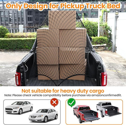 Truck Bed Net, Double-Layer Elastic Cargo Net Stretchable Mesh Organizer for Pickup, Suitable for Daily Light Loads of Trucks, Up to 2X Elastic from 4'x4’ Stretches to 7‘x 7’