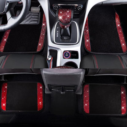 CAR PASS Rhinestone Red Bling Diamond Car Seat Covers Leather Black & Shining Car Floor mats Carpet with Anti-Slip Nibs& Bling Diamond Car Accessories Sets Glitter Sparkly Universal fit for 95% car