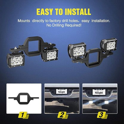 Nilight 2Pcs 3 Inch Led Pods Cubes 2 Inch Tow Hitch Mounting Brackets LED Backup Reverse Lights Rear Search Light Bar Wiring Harness Kit -2 Leads for SUV Truck Trailer