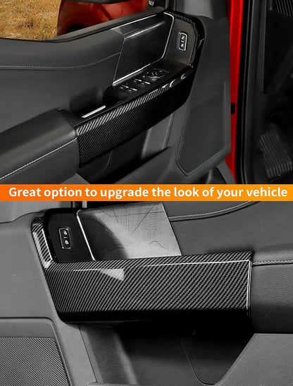 Savadicar Carbon Fiber Interior Accessories - Front Door Handles Trim Cover for Ford F150 (2021-present) - Premium Texture Interior Decor Upgrade Kit, 2-Piece Set