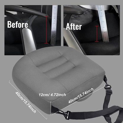 Universal Booster Seat Cushion with Adjustable Height, Breathable Mesh Portable Design with Straps, Improve Vision Improve Sitting Posture Stress Relief Driving Office Family Outdoor - Gray