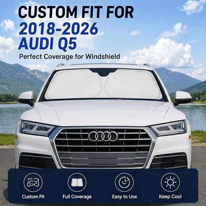 Custom Fit Windshield Sun Shade for Audi Q5 2018-2026 | Custom Fit Windshield Cover, Blocks UV Rays, Double-Layer Heat Shield, Durable Frame, Easy Fold & Storage