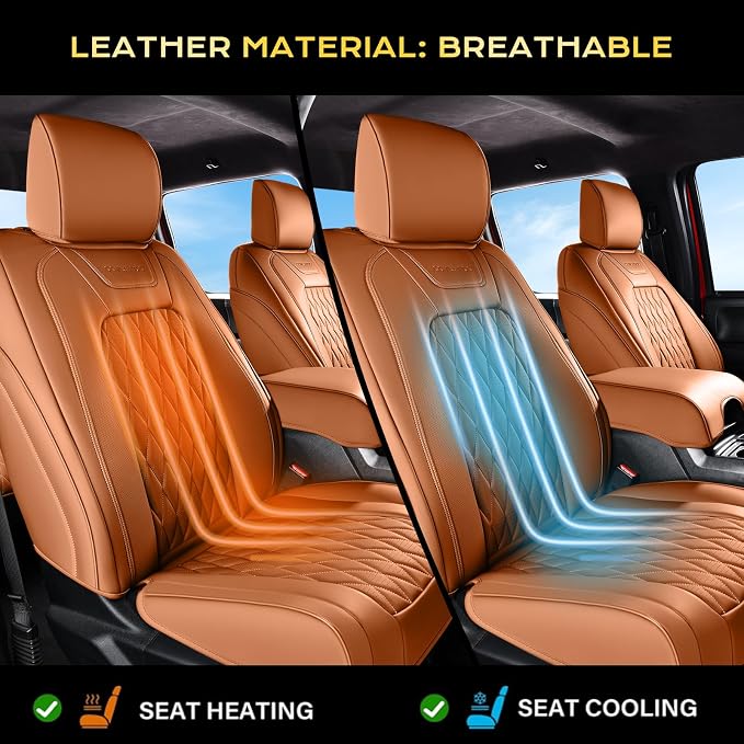 Coverado Premium Leather Full Set Seat Covers Waterproof Heavy-Duty Protectors Custom Fit for Ford F150 (2015-2026) F250/F350/F450 (2017-2026)-Orange, Stain-Resistant