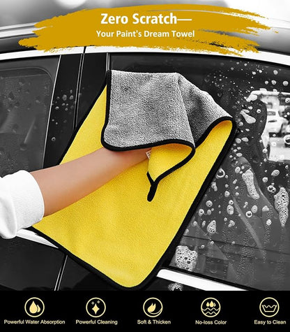 YeewayVeh Car Wash Kit, Extendable Car Wash Brush Mop with Long Handle, 5pcs Detailing Brush, 1pc Wheel Brush and Microfiber Towel Car Cleaning Kit Supplies Accessories, Ginger