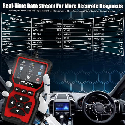 WEJOWE Upgraded OBD2 Scanner Diagnostic Tool, Check Engine Code Reader OBD2 Scanner with Reset, Auto Check Engine Light Mode 6, Mode 8 & I/M Car Diagnostic Scan Tool for All OBDII Car