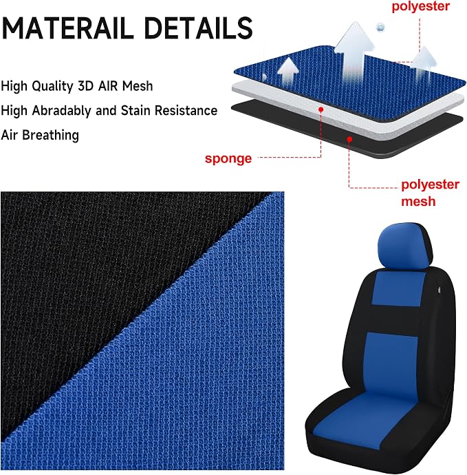 VarCozy Seat Covers for Car Front Pair, Breathable Cloth Front Car Seat Covers, Universal Cloth Seat Covers for SUV Sedan Van, Automotive Interior Covers, Airbag Compatible