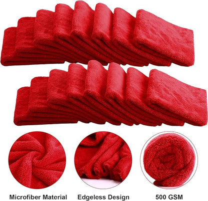 Shimeyao 30 Pcs 16 x 16 Inch Edgeless Microfiber Plush Towels for Cars Detailing Drying Wash Polishing Absorbent Cleaning Cloths, 500 GSM (Red)