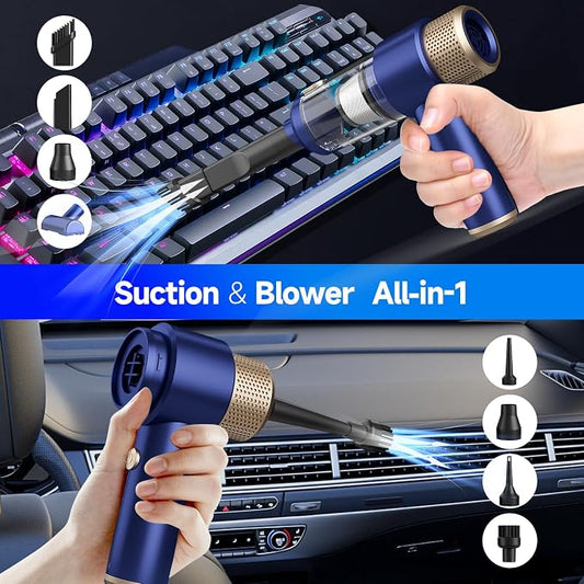 Vizeusvac Car Vacuum Cleaner, 16000PA Mini Car Vacuum Cordless Powerful, 7 in 1 Portable Handheld Vacuum Cordless with LED Light, Dual Filters, One-Touch Empty for Pet Hair, Home, Office