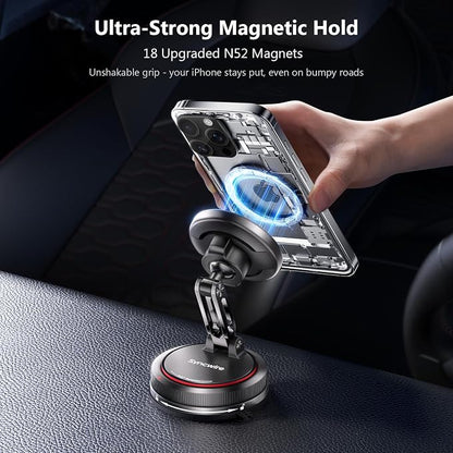 SYNCWIRE for MagSafe Car Mount [2-Axis Design] Nano Adhesive Gel + Suction Cup Magnetic Phone Holder for Dashboard & Windshield, 360° Adjustable for iPhone 17 16 15 14 13 12 11, Samsung, Carbon Fiber