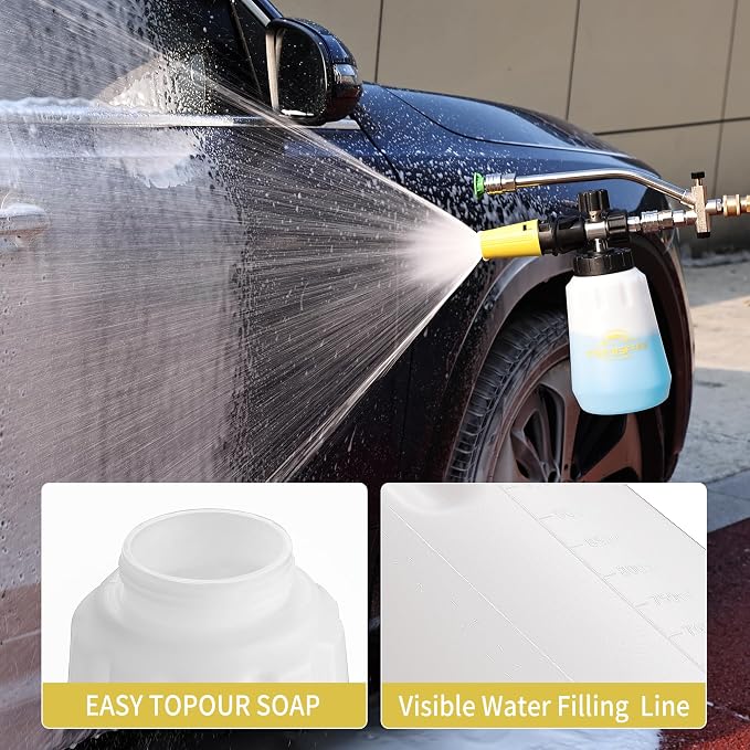 FENG PAI Foam Cannon for Pressure Washer with Dual-connector Accessory, 7 Power Washer Sprayer Nozzles, 1/4" Quick Connect Double Tip Attachment Soap Bottle Sprayer Soap, 3600 PSI (White)