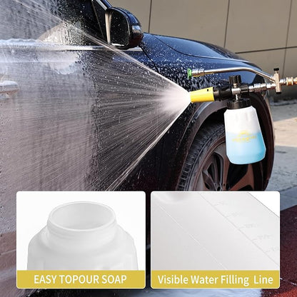 FENG PAI Foam Cannon for Pressure Washer with Dual-connector Accessory, 7 Power Washer Sprayer Nozzles, 1/4" Quick Connect Double Tip Attachment Soap Bottle Sprayer Soap, 3600 PSI (White)