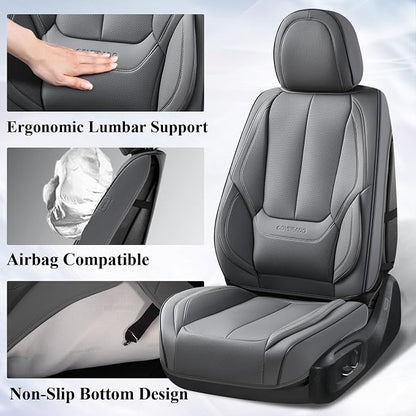 Coverado Front Seat Covers, Waterproof Nappa Leather Car Seat Cover, Sideless Car Seat Covers Front Seats, Driver Seat Cover, Car Seat Protector Universal Fit for Most Sedans SUV Truck, Grey