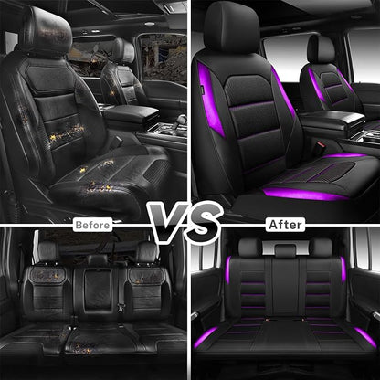 CAR PASS Memory 3D Foam Car Seat Covers Full Set,Breathable Mesh Thick Seat Covers for Car,Purple Metal Film Leather Seat Covers,Universal Automotive Comfort for SUVs Trucks,Black Purple